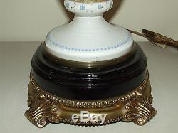 Antique Elegant Victorian Bohemian Art Glass Hand Painted Floral Table Lamp