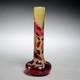 Antique Emile Galle Style Cameo Glass Red Yellow Flower Vase 9.5h