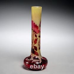 Antique Emile Galle Style Cameo Glass Red Yellow Flower Vase 9.5h Antique Emile Galle Style Cameo Glass Red Yellow Flower Vase 9.5h