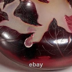 Antique Emile Galle Style Cameo Glass Red Yellow Flower Vase 9.5h Antique Emile Galle Style Cameo Glass Red Yellow Flower Vase 9.5h