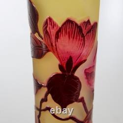 Antique Emile Galle Style Cameo Glass Red Yellow Flower Vase 9.5h Antique Emile Galle Style Cameo Glass Red Yellow Flower Vase 9.5h