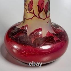 Antique Emile Galle Style Cameo Glass Red Yellow Flower Vase 9.5h Antique Emile Galle Style Cameo Glass Red Yellow Flower Vase 9.5h