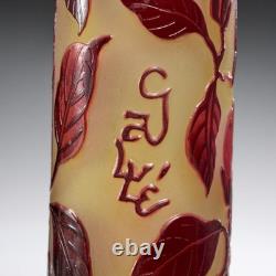 Antique Emile Galle Style Cameo Glass Red Yellow Flower Vase 9.5h Antique Emile Galle Style Cameo Glass Red Yellow Flower Vase 9.5h