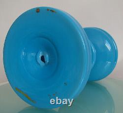 Antique Enamel Blue Opaline Milk Glass Victorian Oil Lamp Hand Blown Art Glass