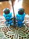 Antique Enameled Art Glass Salt & Pepper Shaker Set Meriden Silverplate Holder