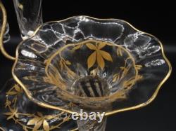 Antique English Crystal Hand Painted Gold Chestnut Leaves Art Glass Epergne Vase Antique English Crystal Hand Painted Gold Chestnut Leaves Art Glass Epergne Vase