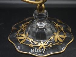 Antique English Crystal Hand Painted Gold Chestnut Leaves Art Glass Epergne Vase Antique English Crystal Hand Painted Gold Chestnut Leaves Art Glass Epergne Vase