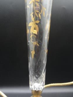 Antique English Crystal Hand Painted Gold Chestnut Leaves Art Glass Epergne Vase Antique English Crystal Hand Painted Gold Chestnut Leaves Art Glass Epergne Vase