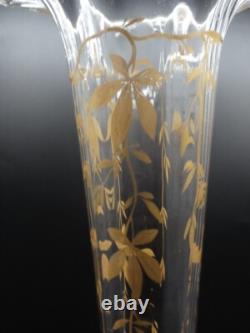 Antique English Crystal Hand Painted Gold Chestnut Leaves Art Glass Epergne Vase Antique English Crystal Hand Painted Gold Chestnut Leaves Art Glass Epergne Vase
