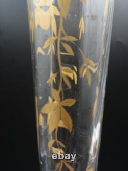 Antique English Crystal Hand Painted Gold Chestnut Leaves Art Glass Epergne Vase Antique English Crystal Hand Painted Gold Chestnut Leaves Art Glass Epergne Vase