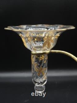 Antique English Crystal Hand Painted Gold Chestnut Leaves Art Glass Epergne Vase Antique English Crystal Hand Painted Gold Chestnut Leaves Art Glass Epergne Vase