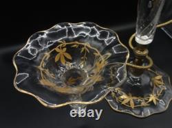 Antique English Crystal Hand Painted Gold Chestnut Leaves Art Glass Epergne Vase Antique English Crystal Hand Painted Gold Chestnut Leaves Art Glass Epergne Vase
