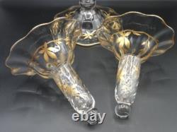 Antique English Crystal Hand Painted Gold Chestnut Leaves Art Glass Epergne Vase Antique English Crystal Hand Painted Gold Chestnut Leaves Art Glass Epergne Vase