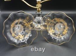 Antique English Crystal Hand Painted Gold Chestnut Leaves Art Glass Epergne Vase Antique English Crystal Hand Painted Gold Chestnut Leaves Art Glass Epergne Vase