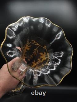 Antique English Crystal Hand Painted Gold Chestnut Leaves Art Glass Epergne Vase Antique English Crystal Hand Painted Gold Chestnut Leaves Art Glass Epergne Vase