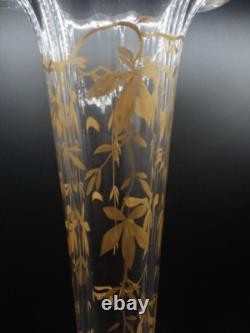 Antique English Crystal Hand Painted Gold Chestnut Leaves Art Glass Epergne Vase Antique English Crystal Hand Painted Gold Chestnut Leaves Art Glass Epergne Vase