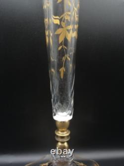 Antique English Crystal Hand Painted Gold Chestnut Leaves Art Glass Epergne Vase Antique English Crystal Hand Painted Gold Chestnut Leaves Art Glass Epergne Vase