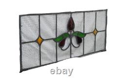 Antique English Victorian Art Nouveau Stained Glass Floral Transom Window Panel Antique English Victorian Art Nouveau Stained Glass Floral Transom Window Panel
