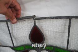 Antique English Victorian Art Nouveau Stained Glass Floral Transom Window Panel Antique English Victorian Art Nouveau Stained Glass Floral Transom Window Panel