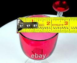 Antique English Victorian Cranberry Clear Stem 2pc 5 3/8 Wine Glasses 1838