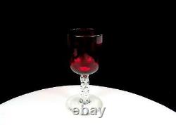 Antique English Victorian Cranberry Clear Stem 5 3/8 Wine Glass 1838-1901