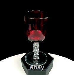 Antique English Victorian Cranberry Clear Stem 5 3/8 Wine Glass 1838-1901