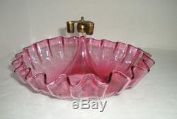 Antique Epergne Victorian Cranberry Art Glass With Rigaree