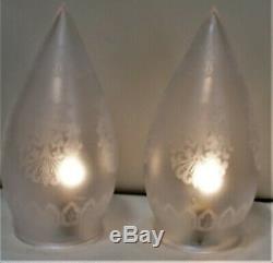 Antique Etched Glass Lamp Shades Victorian Art Nouveau For Chandelier Or Sconces