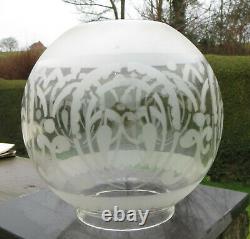 Antique Etched Glass Oil Lamp Globe / Shade, 4 fitter Art Nouveau