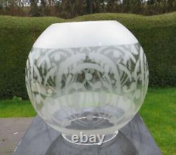 Antique Etched Glass Oil Lamp Globe / Shade, 4 fitter Art Nouveau