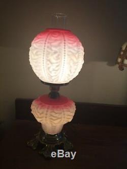 Antique Fenton Art Glass White Red Victorian Gone with the Wind Table Lamp