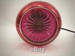 Antique Fenton Cranberry Red Satin Hobnail Iridescent Kerosene Lamp Electrified