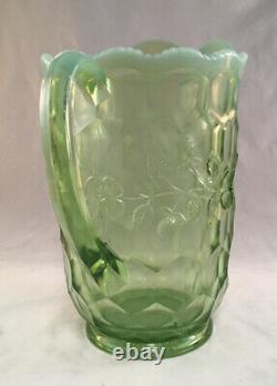 Antique Fenton Green Opalescent Art Glass Pitcher Honeycomb And Clover Pattern