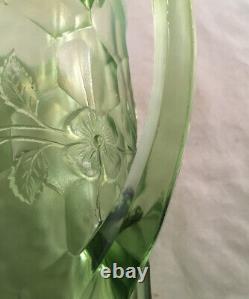 Antique Fenton Green Opalescent Art Glass Pitcher Honeycomb And Clover Pattern