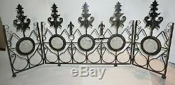 Antique Fireplace Screen Iron & Glass French Scroll Victorian Art Deco 3-Panel