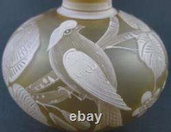 Antique Florentine CAMEO art glass VASE BIRD & CHERRY Blossoms CITRON Yellow