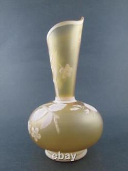 Antique Florentine CAMEO art glass VASE BIRD & CHERRY Blossoms CITRON Yellow