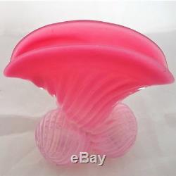 Antique Franz Welz Pink Vaseline Glass Vase 3 Swirled Ball Feet Fan Shape c1900