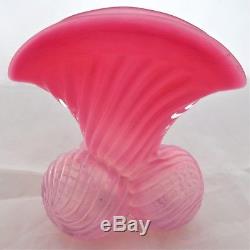 Antique Franz Welz Pink Vaseline Glass Vase 3 Swirled Ball Feet Fan Shape c1900