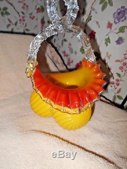 Antique Franz Welz Yellow Swirl Art Glass Basket polished PontilBohemian