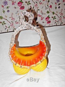 Antique Franz Welz Yellow Swirl Art Glass Basket polished PontilBohemian