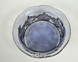 Antique French Amethyst Crystal Glass Victorian Ruffled Mounted Sugar Bowl Dish