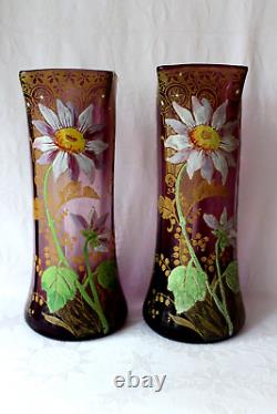 Antique French Art Nouveau F. T. Legras pair of Belfort enamel vases c 1890