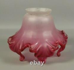 Antique French Art Nouveau Victorian Flower Petal Cranberry Glass Lamp Shade