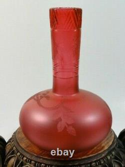 Antique French Bohemian Cranberry Flowering Raspberry Acid Etched Cut Glass Vase