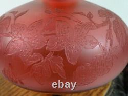 Antique French Bohemian Cranberry Flowering Raspberry Acid Etched Cut Glass Vase
