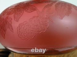 Antique French Bohemian Cranberry Flowering Raspberry Acid Etched Cut Glass Vase