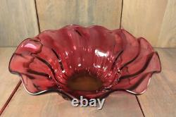 Antique French Cranberry Art Glass Fruit Console Bowl Victorian Centerpiece Antique French Cranberry Art Glass Fruit Console Bowl Victorian Centerpiece