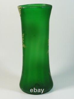 Antique French Legras Green Hand Painted Enamel POPPIES Art Nouveau Glass Vase
