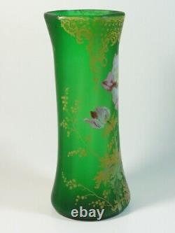 Antique French Legras Green Hand Painted Enamel POPPIES Art Nouveau Glass Vase